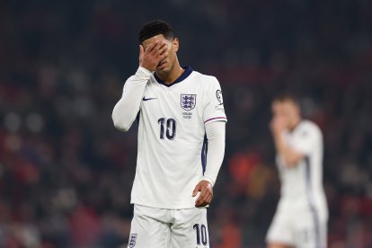 TIRANA, ALBANIA - NOVEMBER 16: Jude Bellingham of England during the FIFA World Cup 2026 qualifier match between Albania and England at Air Albania Stadium on November 16, 2025 in Tirana, Albania. (Photo by Alex Pantling/Getty Images)
