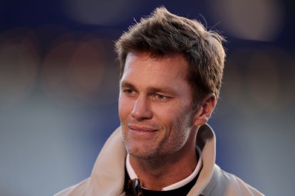 BIRMINGHAM, ENGLAND - SEPTEMBER 16: Tom Brady, Minority Owner of Birmingham City, looks on prior to the Sky Bet League One match between Birmingham City FC and Wrexham AFC at St Andrew’s at Knighthead Park on September 16, 2024 in Birmingham, England. (Photo by Alex Pantling/Getty Images)