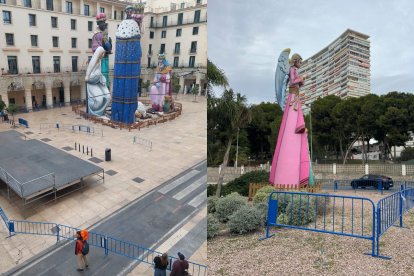 Vallados de protección de seguridad ante la previsión de fuertes vientos en la ciudad de Alicante