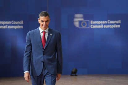 El presidente del Gobierno, Pedro Sánchez, a su llegada a una reunión del Consejo Europeo en Bruselas (Bélgica).