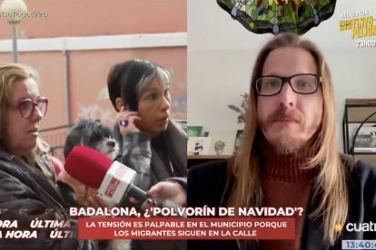 Vecina de Badalona y el portavoz de Podemos, Pablo Fernández, en Cuatro