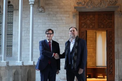 Salvador Illa, y el líder de ERC, Oriol Junqueras, se reúnen en la Generalitat tras el acuerdo de financiación entre el Gobierno central y ERC