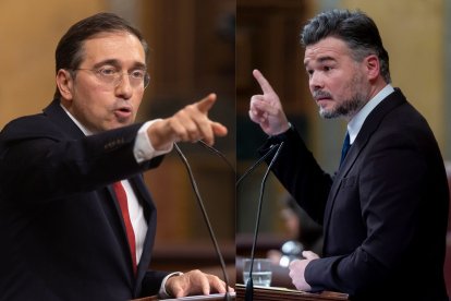 El ministro de Exteriores, José Manuel Albares, y el portavoz de ERC en el Congreso, Gabriel Rufián.