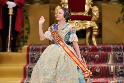La Fallera Mayor Infantil de Valencia, Marta Mercader, el día de su Exaltación