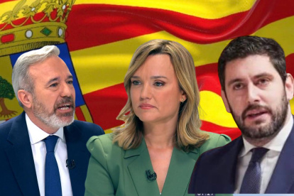 Los candidatos a la presidencia de Aragón, el líder popular Jorge Azcón , la socialista Pilar Alegría y Alejandro Nolasco por Vox