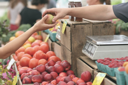 Una persona compra en una frutería.
