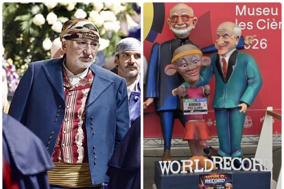 El presidente de Mercadona, Juan Roig, vestido de fallero y el ninot de la Falla Manuel de Falla - Tamarindos