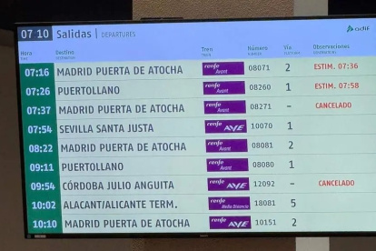 Panel de salidas y llegadas de Ciudad Real.

REMITIDA / HANDOUT por ASOCIACIÓN DE USUARIOS
Fotografía remitida a medios de comunicación exclusivamente para ilustrar la noticia a la que hace referencia la imagen, y citando la procedencia de la imagen en la firma
09/2/2026