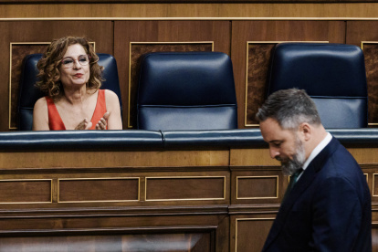 La vicepresidenta primera y ministra de Hacienda, María Jesús Montero, y el líder de Vox, Santiago Abascal.