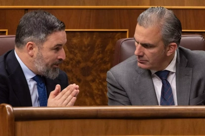 Santiago Abascal y Ortega Smith charlan en el Congreso