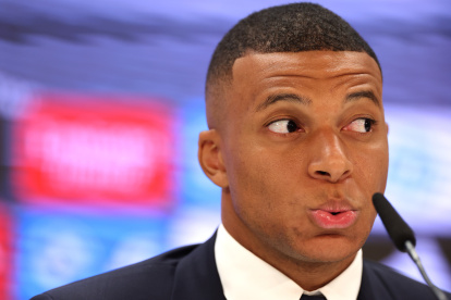 Mbappé durante su presentación con el Real Madrid.