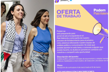 Irene Montero y Ione Belarra y la oferta de trabajo de Podemos en Valencia