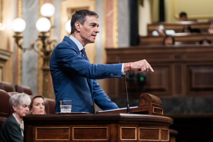El presidente del Gobierno,  Pedro Sánchez, durante una sesión de control al Gobierno en el Congreso.