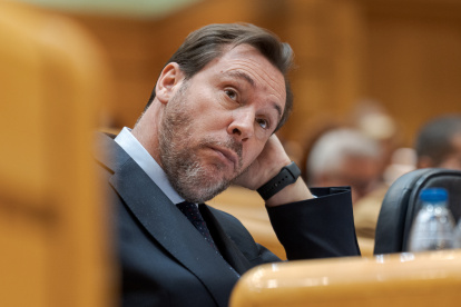 El ministro de Transportes y Movilidad Sostenible, Óscar Puente, durante el pleno extraordinario sobre el caos ferroviario en el Senado.