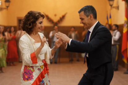 María Jesús Montero y Pedro Sánchez bailando en la Feria