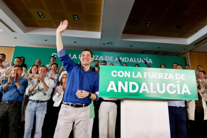 El presidente del PP-A y candidato a la reelección a la presidencia de la Junta de Andalucía, Juanma Moreno, durante la Intermunicipal del PP andaluz.