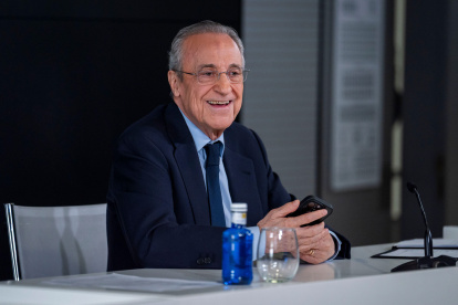Florentino Perez, President of Real Madrid, speaks during the press conference in which he announces that he will call elections for the presidency of Real Madrid at Ciudad Real Madrid on May 12, 2026 in Madrid, Spain