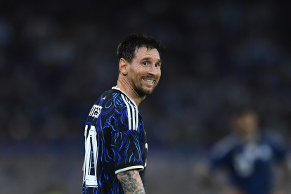 BUENOS AIRES, ARGENTINA - MARCH 31: Lionel Messi of Argentina reacts during the international friendly match between Argentina and Zambia at Estadio Alberto J. Armando on March 31, 2026 in Buenos Aires, Argentina.  (Photo by Marcelo Endelli/Getty Images)