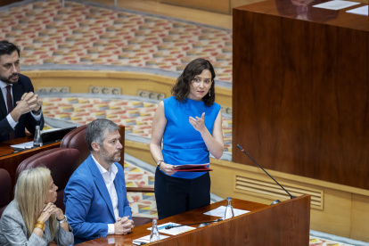 La presidenta de la Comunidad de Madrid, Isabel Díaz Ayuso, durante la sesión de control en la Asamblea de Madrid