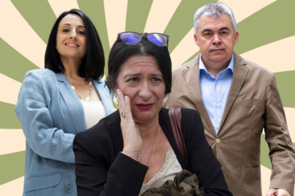 La secretaria de Organización del PSOE, Rebeca Torró, Leíre Díez y Santos Cerdán