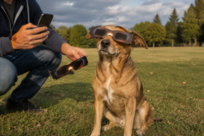 Los perros no necesitan gafas para ver el eclipse, Ni que les saques fotos haciendo el moñas