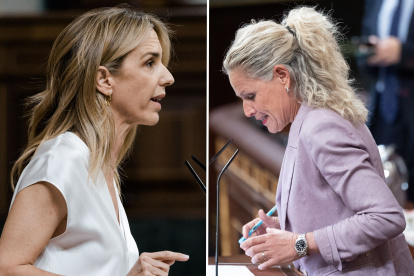 La diputada del PP, Cayetana Álvarez de Toledo, y la portavoz del PSOE, Montse Mínguez, ambas en el estrado del Congreso.