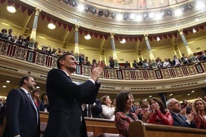 Pedro Sánchez tras ganar la moción de censura.