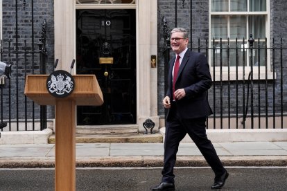 05 July 2024, United Kingdom, London: Newly elected UK Prime Minister Sir Keir Starmer gives a speech at his official London residence at No 10 Downing Street for the first time after the Labour party won a landslide victory at the 2024 General Election. Photo: James Manning/PA Wire/dpa
05/7/2024 ONLY FOR USE IN SPAIN