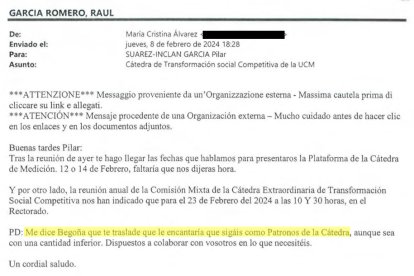 Mail enviado por Cristina Álvarez en nombre de Begoña Gómez