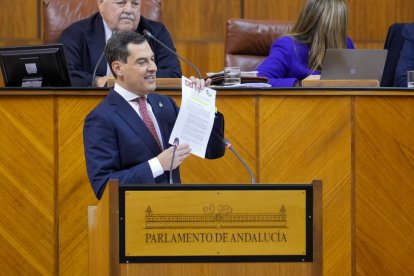 El presidente de la Junta de Andalucía, Juanma Moreno, interviene en el Debate sobre el Estado de la Comunidad.