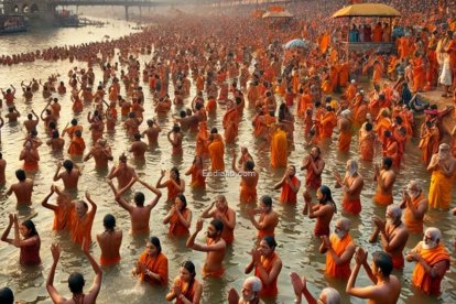 Recreacion del festival Maha Kumbh en la India