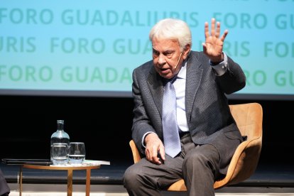 El ex presidente del Gobierno, Felipe González, durante su intervención en el Foro Guadaliuris, en Sevilla.
