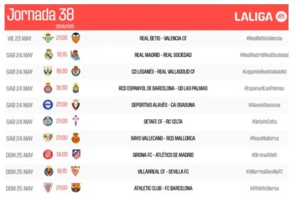 Horarios de la última jornada de Liga.