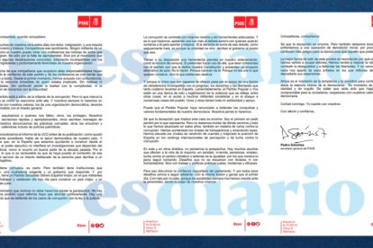 La carta de Pedro Sánchez a la militancia del PSOE.