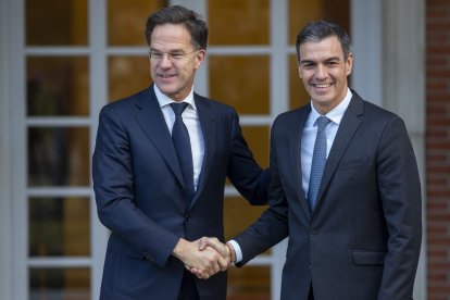 Pedro Sánchez recibe a Mark Rutte, secretario general de la OTAN, en Moncloa.
