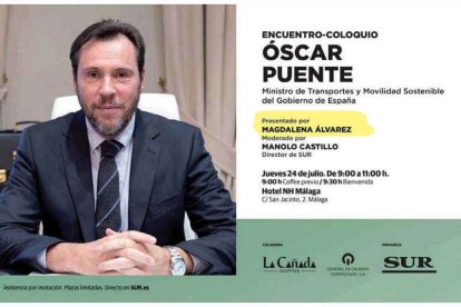 Imagen en el Diario Sur anunciando el acto de Óscar Puente presentado por Magdalena Álvarez.