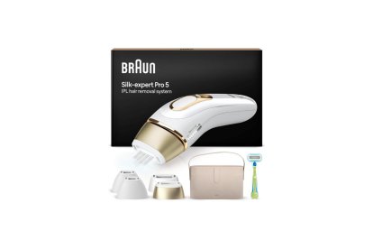 Braun Silk-expert Pro 5 con luz pulsada, sensor de piel inteligente, cabezales para cara y cuerpo.