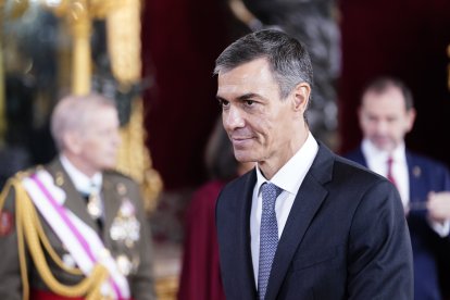 El presidente del Gobierno y secretario general del PSOE, Pedro Sánchez, durante la recepción con motivo del día de la Fiesta Nacional. 12/10/2025