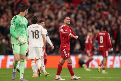 LIVERPOOL, ENGLAND - NOVEMBER 04: Alexis Mac Allister of Liverpool celebrates scoring his team's first goal during the UEFA Champions League 2025/26 League Phase MD4 match between Liverpool FC and Real Madrid C.F. at Anfield on November 04, 2025 in Liverpool, England. (Photo by Carl Recine/Getty Images)