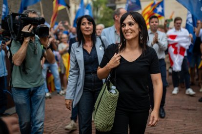 La diputada de Aliança Catalana, Silvia Orriols, a su llegada a un acto con motivo de la Diada.