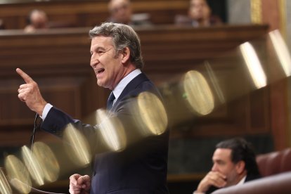 El presidente del Partido Popular, Alberto Núñez Feijóo, interviene en el Congreso.