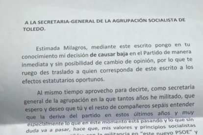 Carta de Javier García-Page abandonando el PSOE.