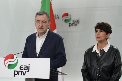El líder del PNV, Aitor Esteban, y la portavoz del PNV en el Congreso, Maribel Vaquero.