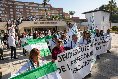 Médicos durante la manifestación convocada por el Sindicato Médico de Sevilla.