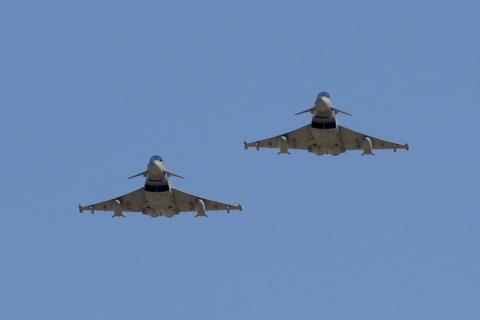 Imágenes de la exhibición aérea del C. 16 Eurofighter con motivo del 20 aniversario, a 28 de mayo de 2024.