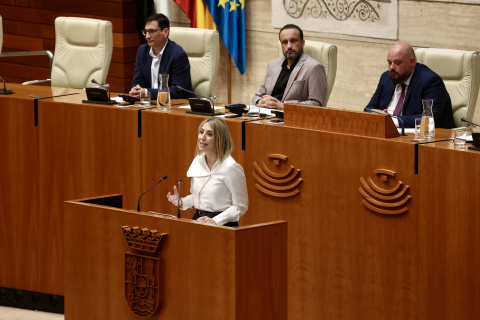 La candidata a la Presidencia de la Junta de Extremadura, María Guardiola, pronuncia su discurso de investidura, a 3 de marzo de 2026.
