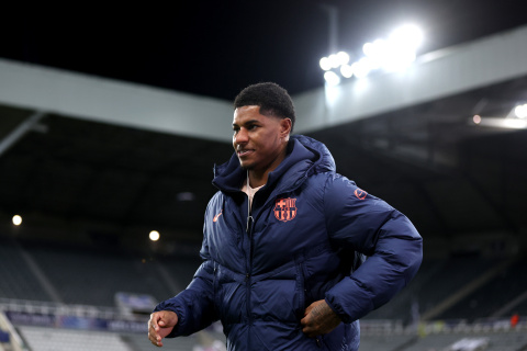 NEWCASTLE UPON TYNE, ENGLAND - MARCH 10: Marcus Rashford of FC Barcelona arrives at the stadium prior to the UEFA Champions League 2025/26 Round of 16 First Leg match between Newcastle United FC and FC Barcelona at St James' Park on March 10, 2026 in Newcastle upon Tyne, England. (Photo by George Wood/Getty Images)