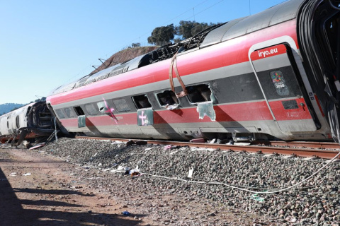 Uno de los vagones del tren Iryo que descarriló en Adamuz, Córdoba.