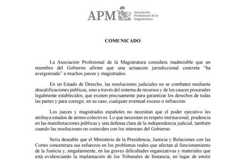 Comunicado de la Asociación Profesional de la Magistratura
