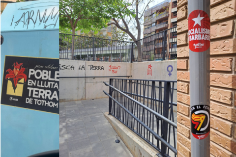 Pintadas y pegatinas indepentistas en Picassent